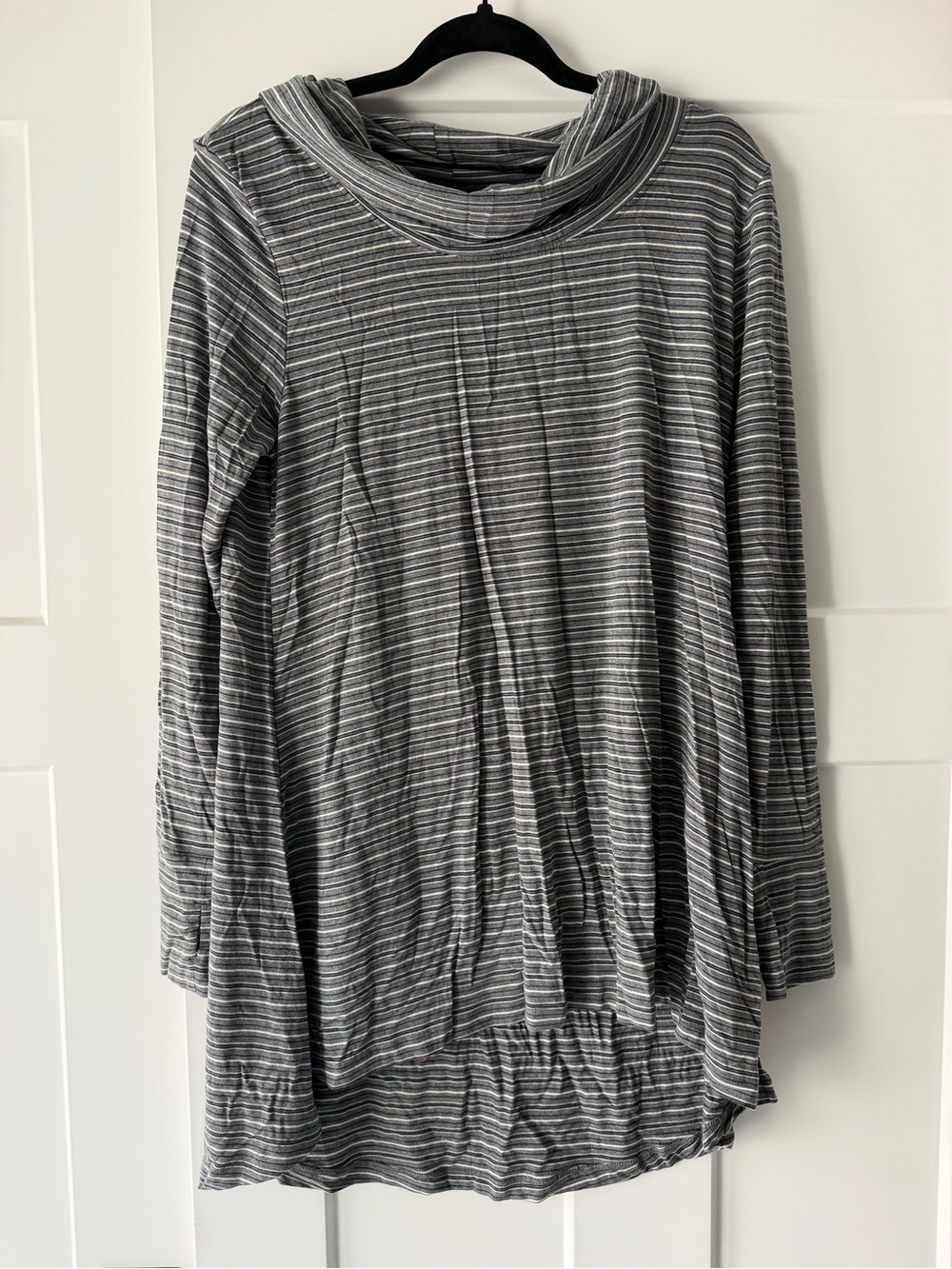 Cuddl Duds Gray Striped Cowl Neck Long Sleeve Tunic